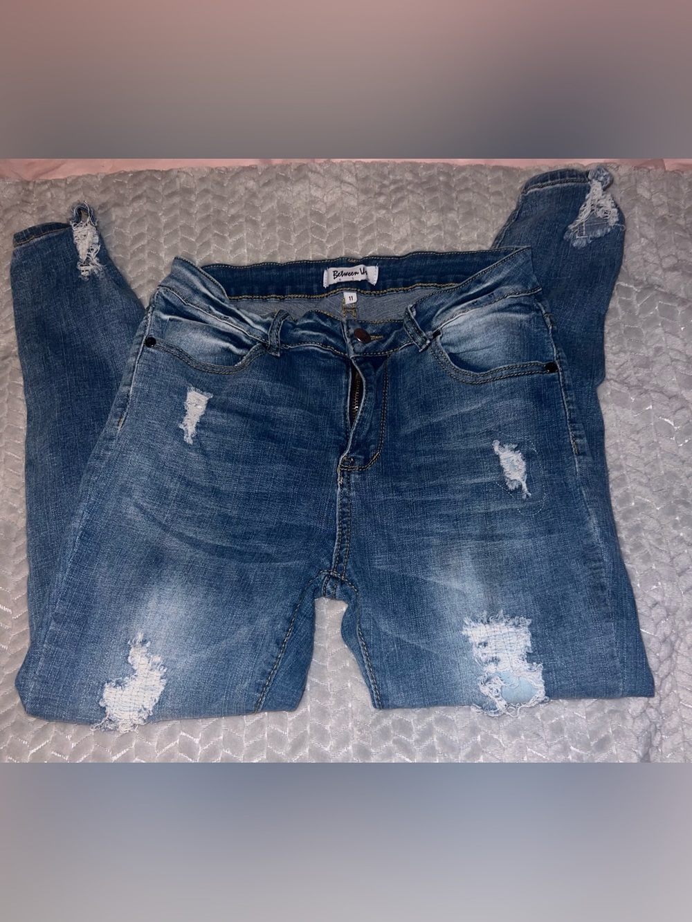 Between Us Distressed Skinny Jeans Size 11 Medium Wash Stretch Denim